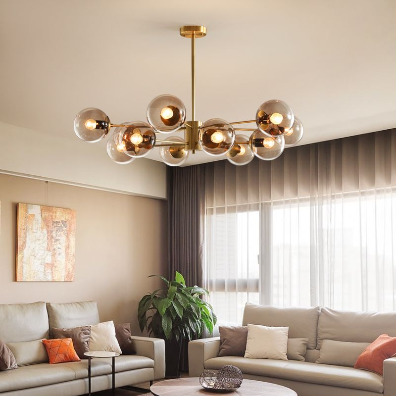 Metal Ceiling Hanging Lights Modernist Chandelier Light Fixture with Glass Shade