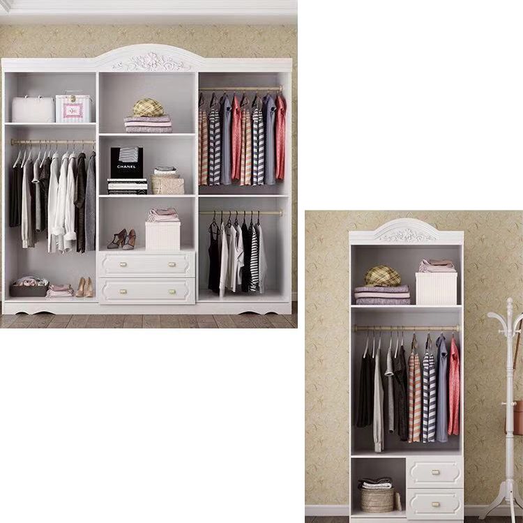 French Country Wardrobe Cabinet White Engineered Wood Wardrobe with 2 Drawers