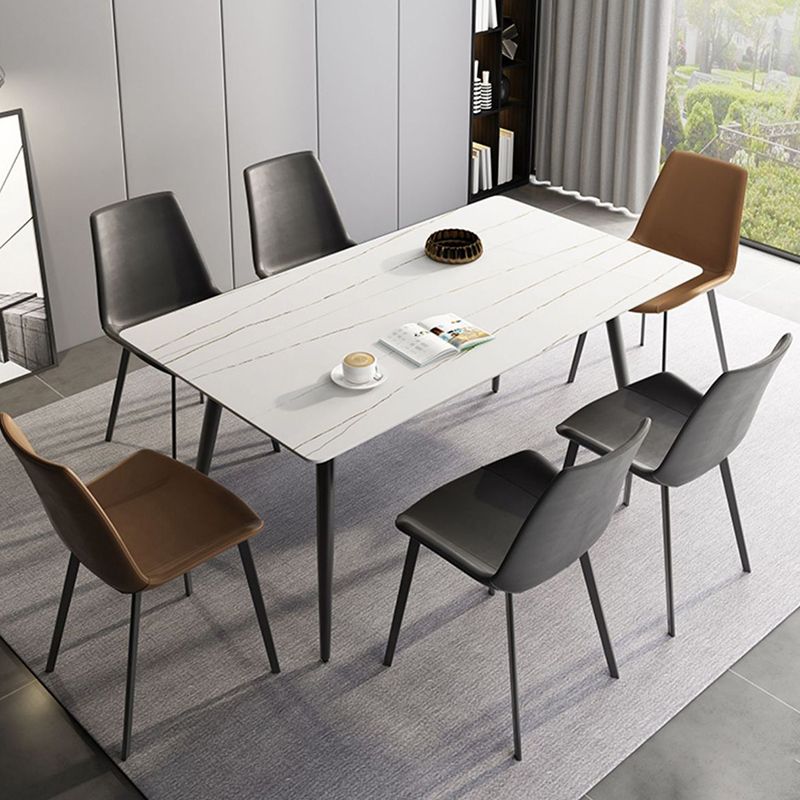 Stone Top Dining Table Rectangle Modern Dining Table with 4 Black Legs