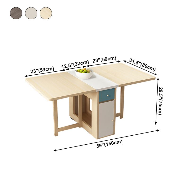 Rectangle Mid-Century Modern Dining Table Drop-Leaf Table with Rubberwood Solid Wood Base