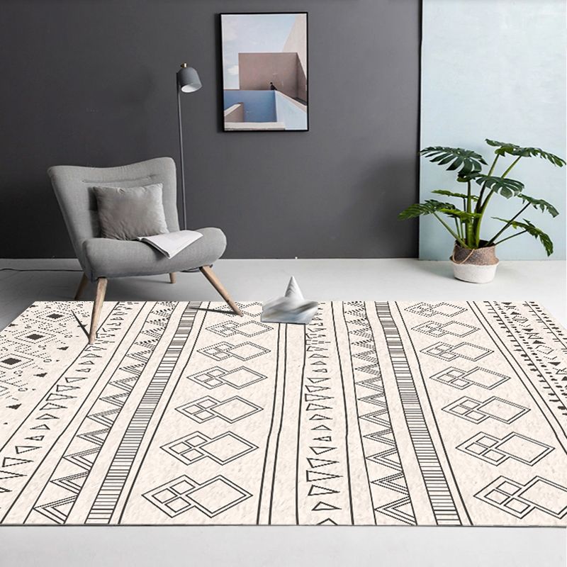Americana Tribal Diamond Rug Beige Polyester Area Rug Stain Resistant Rug for Bedroom