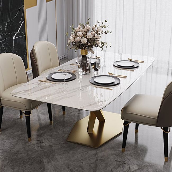 Metal Contemporary Rectangular Table Sintered Stone Table for Dining Room