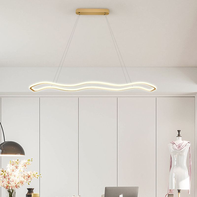 Nordic Modern Metal Chandelier Lamp Linear Gold Island Pendant for Dining Room