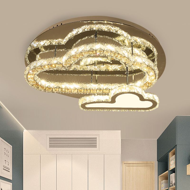 Modern Cloud Semi Flush Mount Clear Crystals LED Light Lighting en acero inoxidable