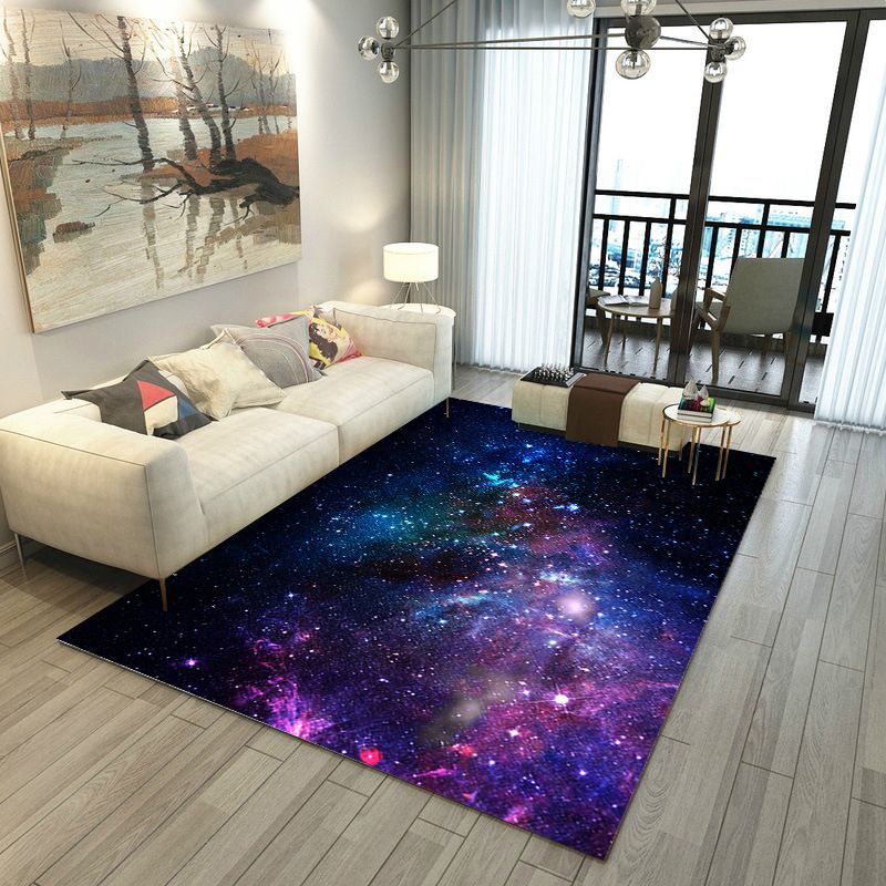 Purple Modern Rug Polyester Starry Sky Rug Stain Resistant Rug for Home Decor