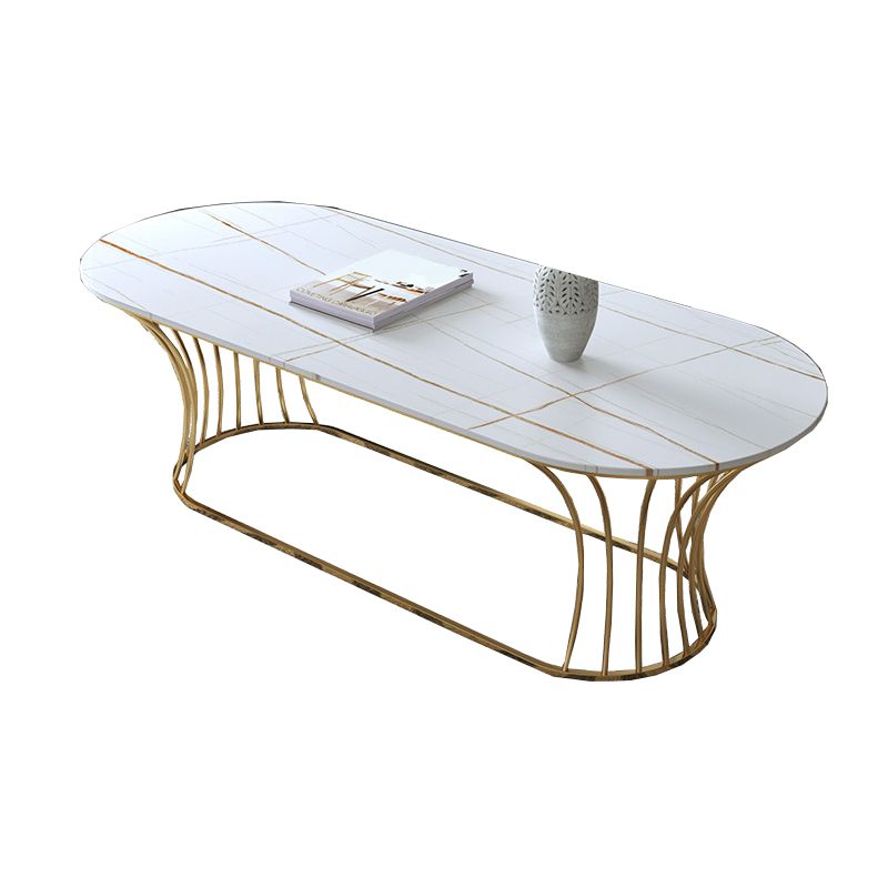 Glam 17.7" H Oval Slate Coffee Table Metal Frame Cocktail Table