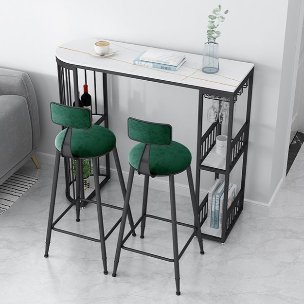 Modern Bar Dining Table with Shelves Iron Base Bar Height Cocktail Table