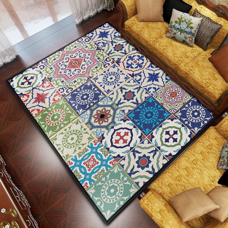 Green Bohemian Rug Polyester Graphic Rug Non-Slip Backing Rug for Living Room