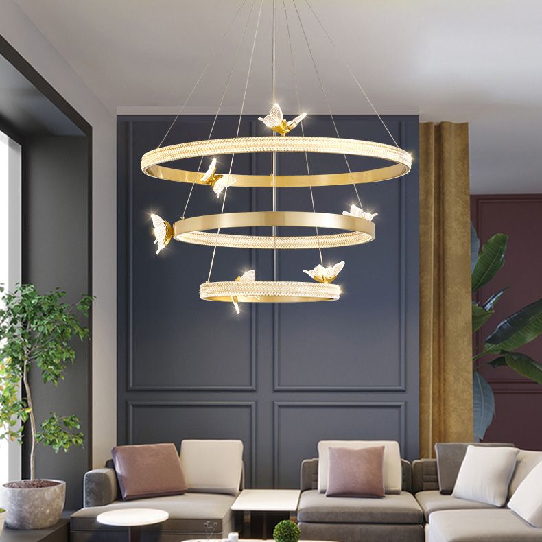 Ultra-modern Round Hanging Chandelier Acrylic Suspension Lighting with Hanging Cord for Living Room