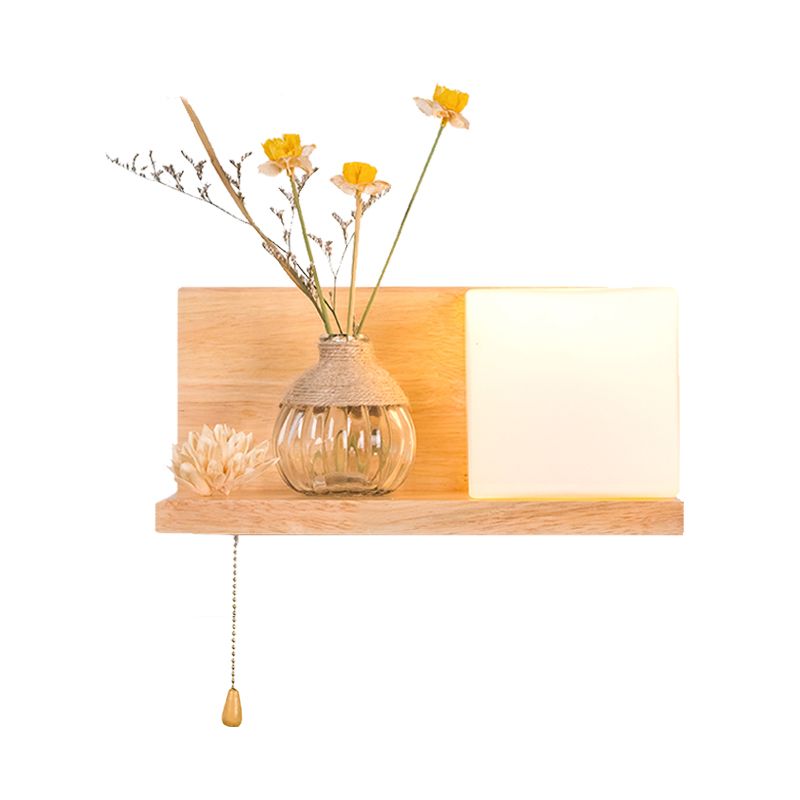 Wood 1 Light Wall Sconce Nordic Milky Glass Spiral/Cylinder/House Wall Mounted Light Fixture with Clear Glass Vase