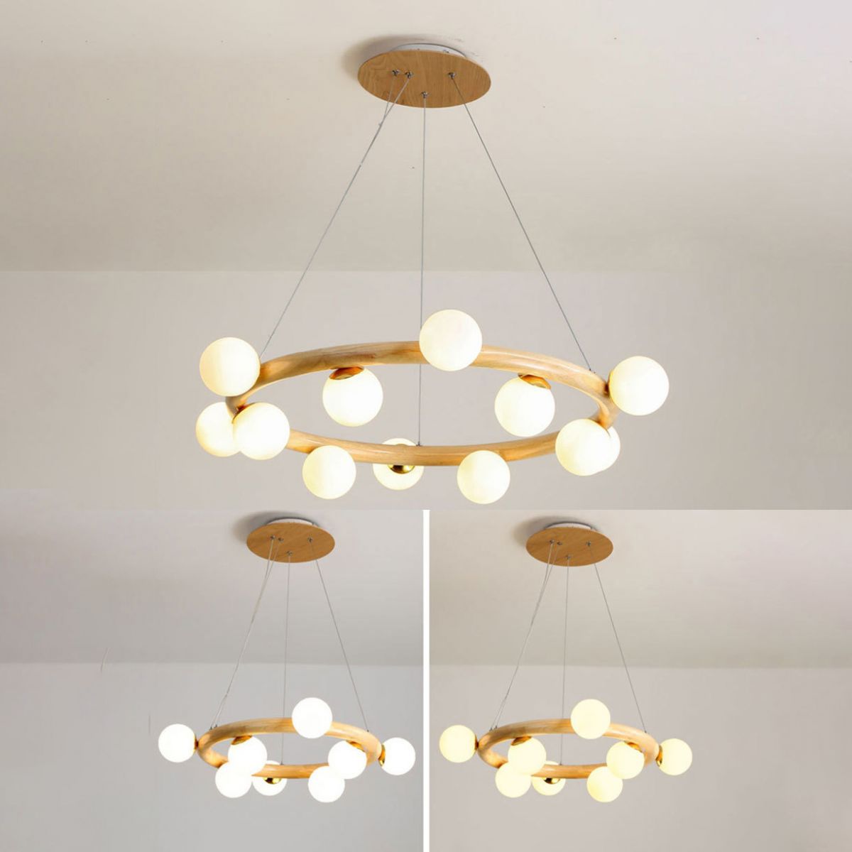 Zeitgenössische Bauernhaus Holzlampe Decke hängende Licht mit Glasschatten