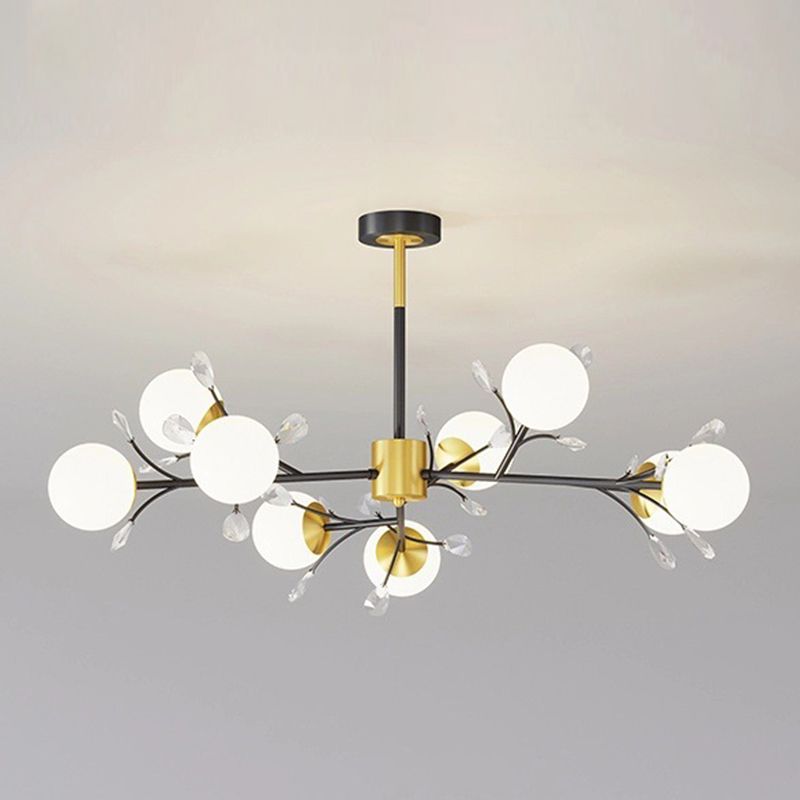 Black Globe Chandelier Nordic Multi Light Hanging Light with White Glass for Bedroom