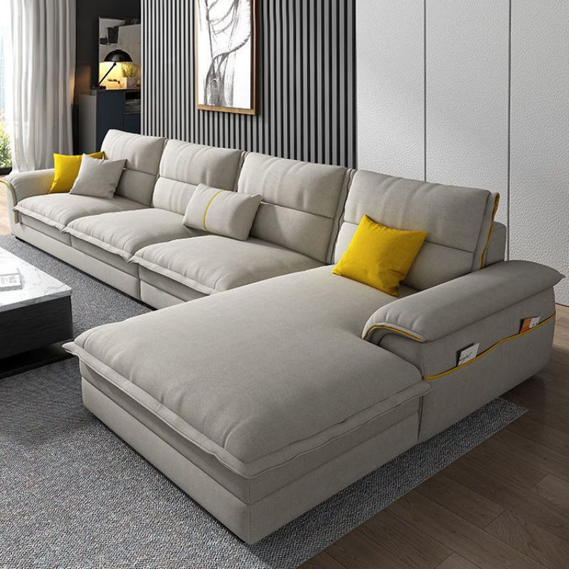 Contemporary Reversible Chaise Sofa with Removable Cushions Slipcovered Sofa