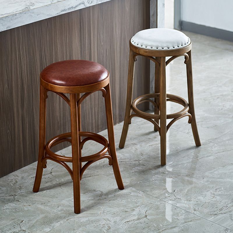 Industrial Wood Quilted Distressed Barstool 29.5" H Indoor Tall Stool with Round Seat