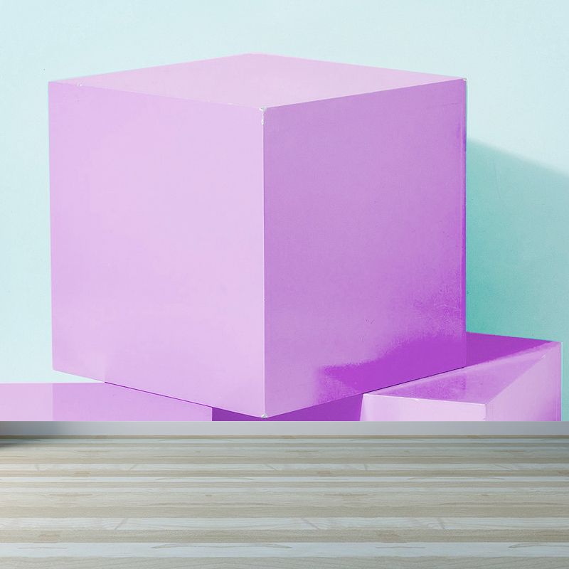 Novelty 3D Design Cube Mural Decal Soft Color Waterproofing Wall Decor for Bathroom