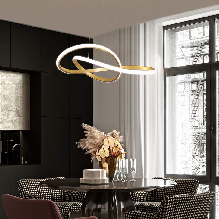 Modern Simplicity Seamless Curves Chandelier Lamp Aluminum Hanging Pendant Lights for Restaurant