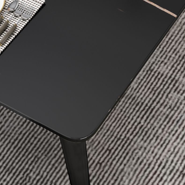 Traditional Luxury Rectangle Dining Room Table Sintered Stone Table with 4 Black Legs