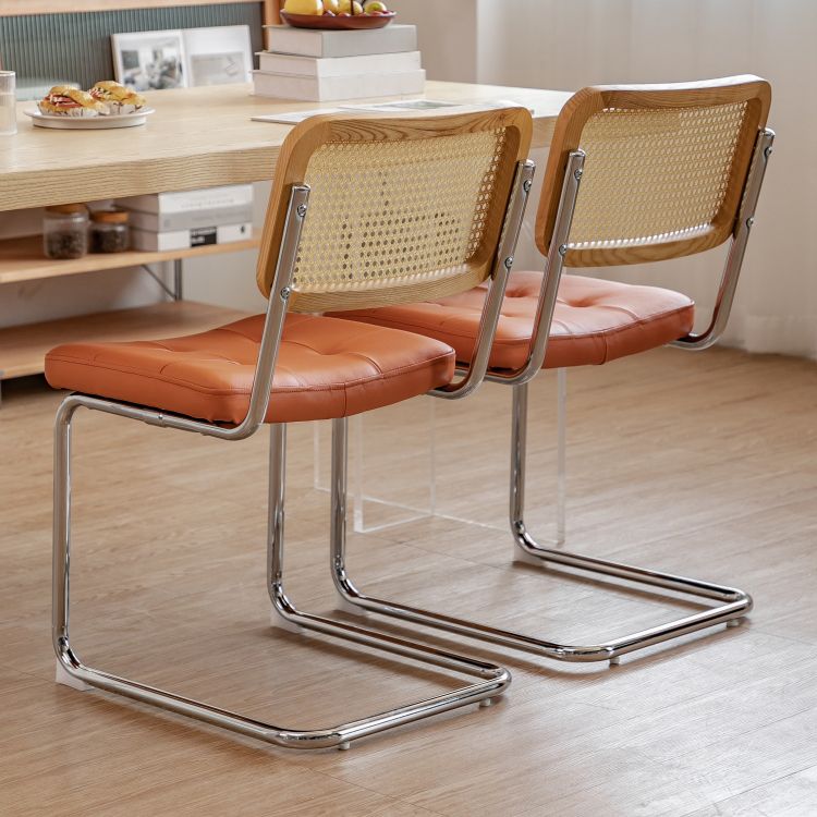 Upholstered Side Chair Modern Style Open Back Armless Chair with Chrome Base