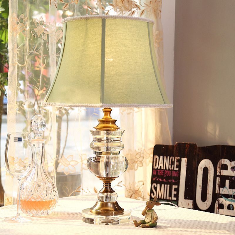 Crystal Tapered Table Lamp Minimalism 1 Light Bedroom Nightstand Light in Green with Crystal Deco