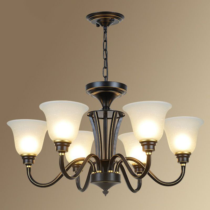 Rustic Bell Shaped Suspension Light Cream Glass Chandelier Lighting for Dining Room