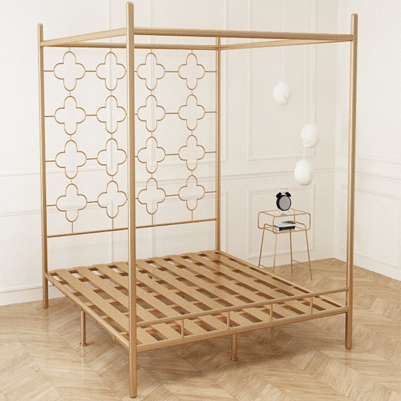 Metal Bed Frame Glam Canopy Bed With Headboard and Footboard