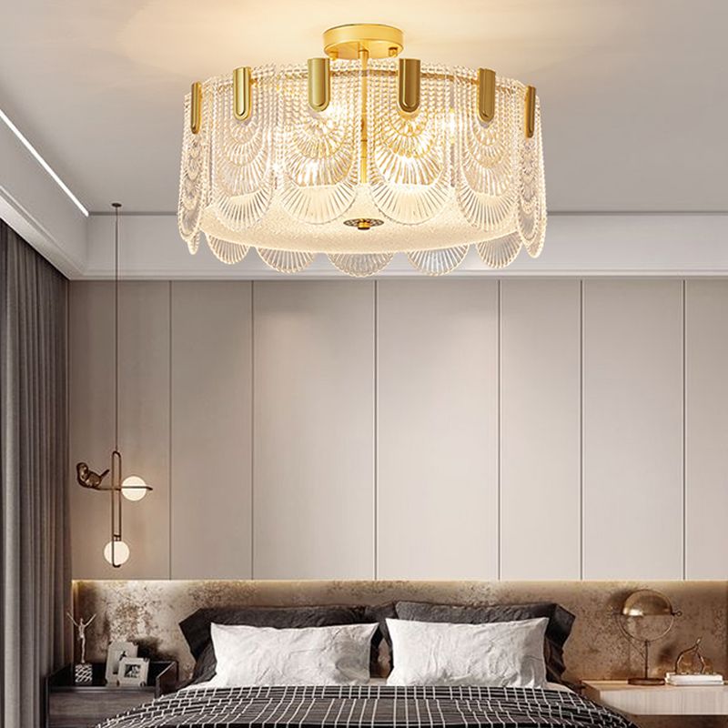 Lampade da incasso in metallo Lampade da soffitto tradizionali a semi-incasso con paralume in vetro