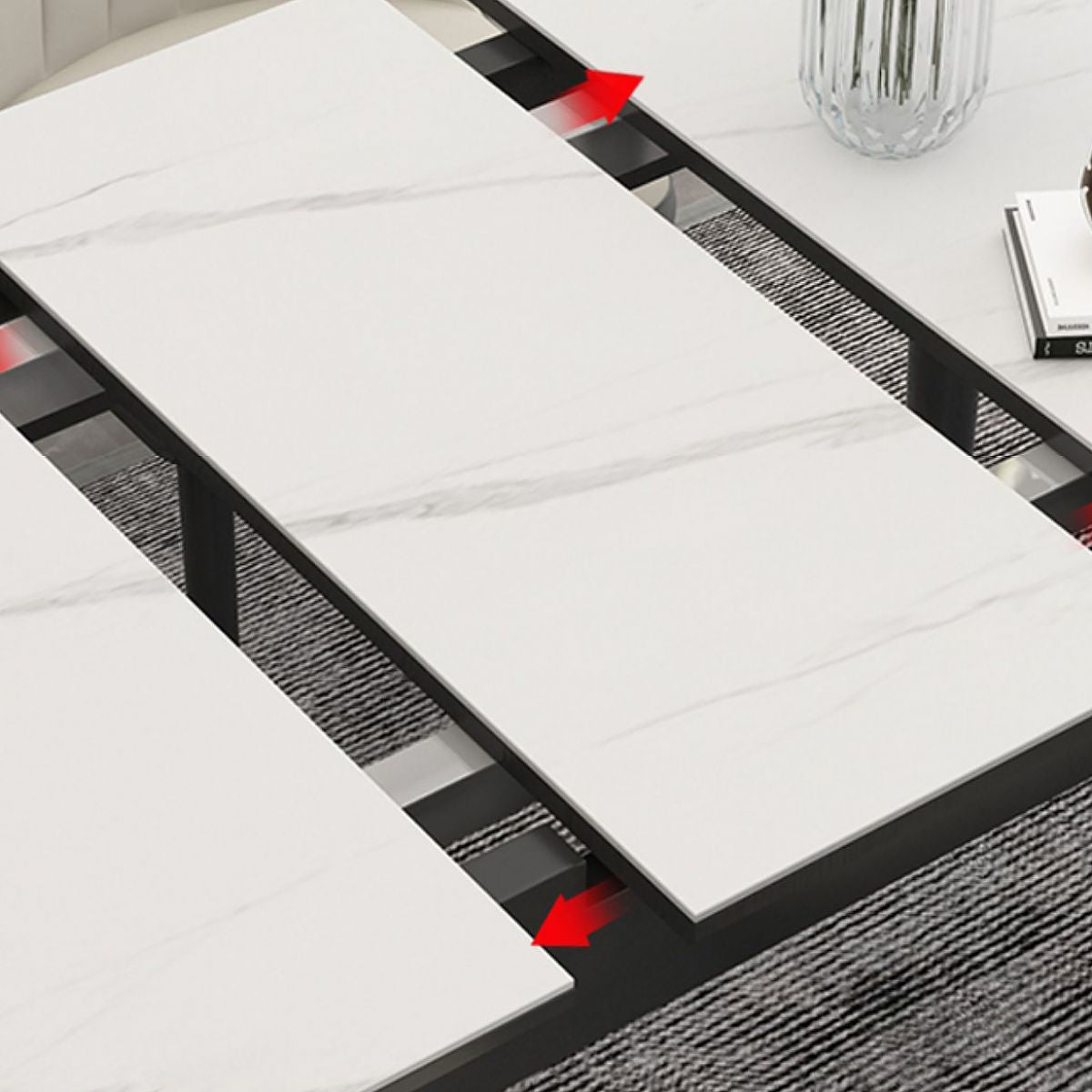 Extendable Sintered Stone Dining Table in White Modern Table with 4 Legs for Restaurant