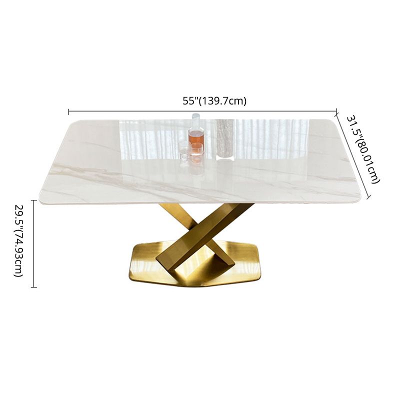 Contemporary Dining Set Metal Frame Rectangle White Slate Dining Table Set for Home