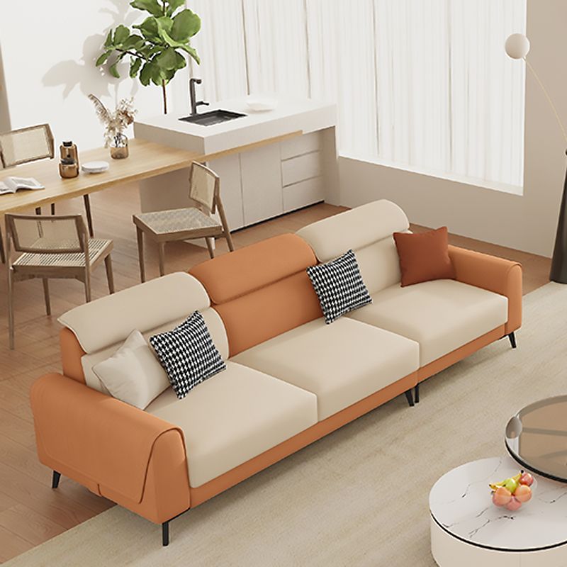 Contemporary Stain-Resistant Cream White Square Arm Faux Leather Sofa