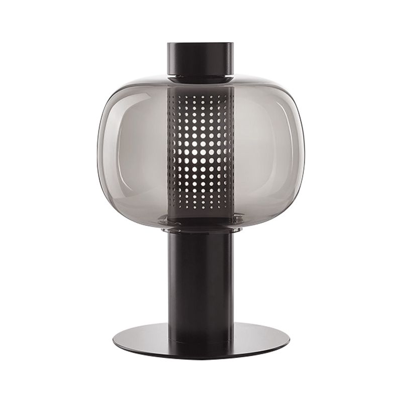 Schwarz/braun hohlrohr Tischlampe moderne LED -Metallic Desk Licht mit Fischtank klar/Cognac -Glasschatten