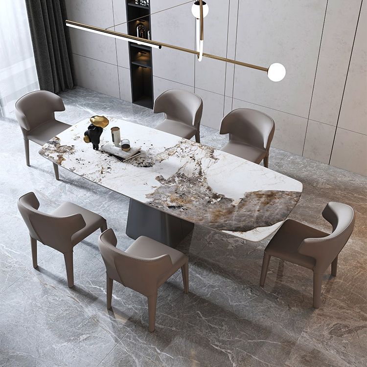Rechthoek eigentijdse eetkamer tafel wit gesinterde stenen tafel met voetstukbasis