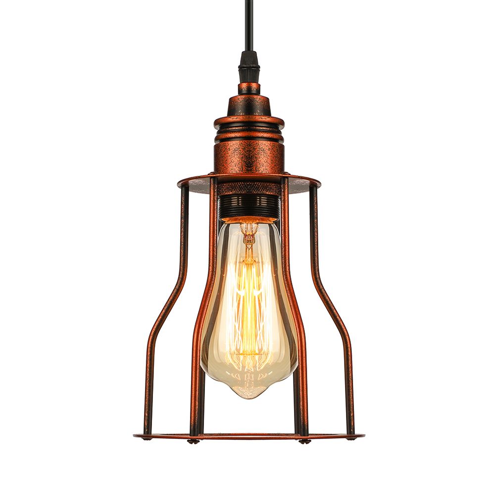 Copper 1 Head Pendant Lighting Antique Stylish Metallic Wire Guard Hanging Ceiling Light for Restaurant