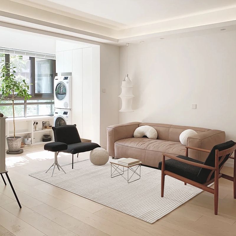 Casual Modern Area Rug Beige Polyester Area Crapet Stripe Pattern Easy Care Rug for Living Room