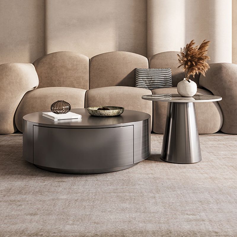 Mid-century Modern Cocktail Table Grey/gold Metal Round Coffee Table