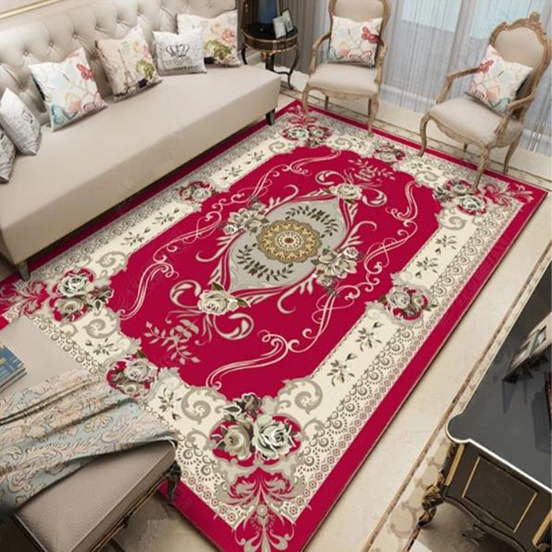Nostalgia Medallion Pattern Carpet Polyester Area Rug Non-Slip Backing Indoor Rug for Living Room
