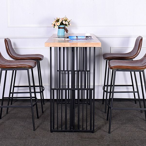 Industrial Rectangle Bistro Table Double Pedestal Solid Wood Bar Height Table in Brown