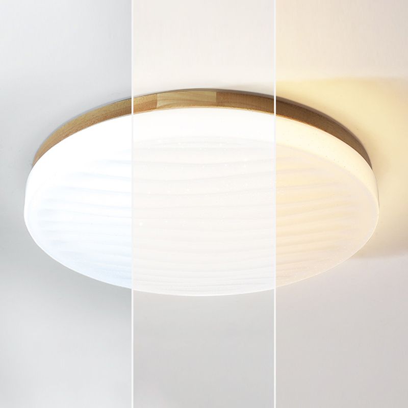 Japanese Round Ceiling Light Wood LED Flush Mount Light for Living Room