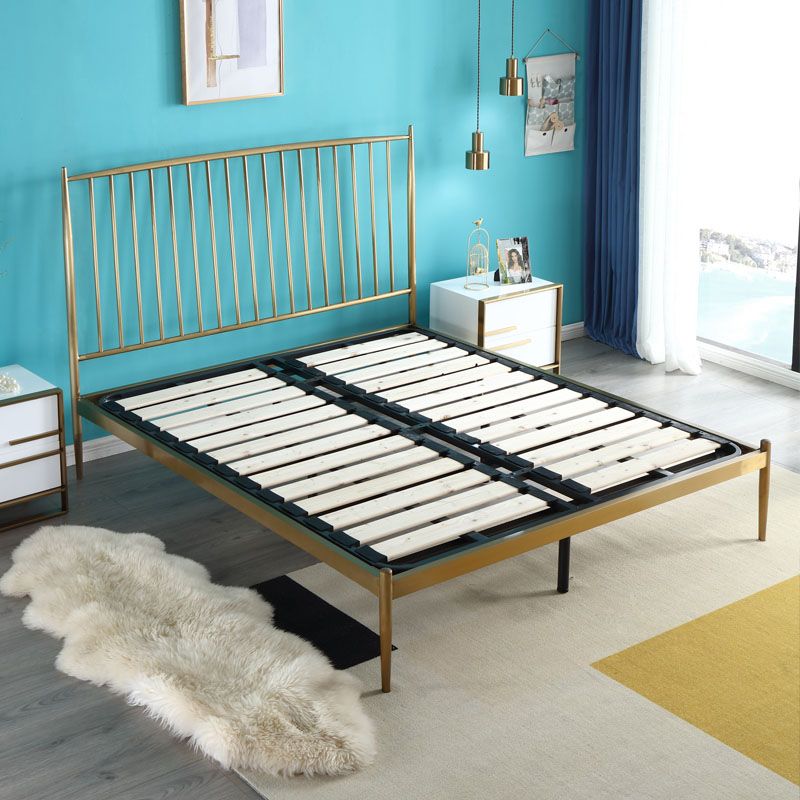 Gold Slat Bed Glam No Distressing Open-Frame Bed with Headboard