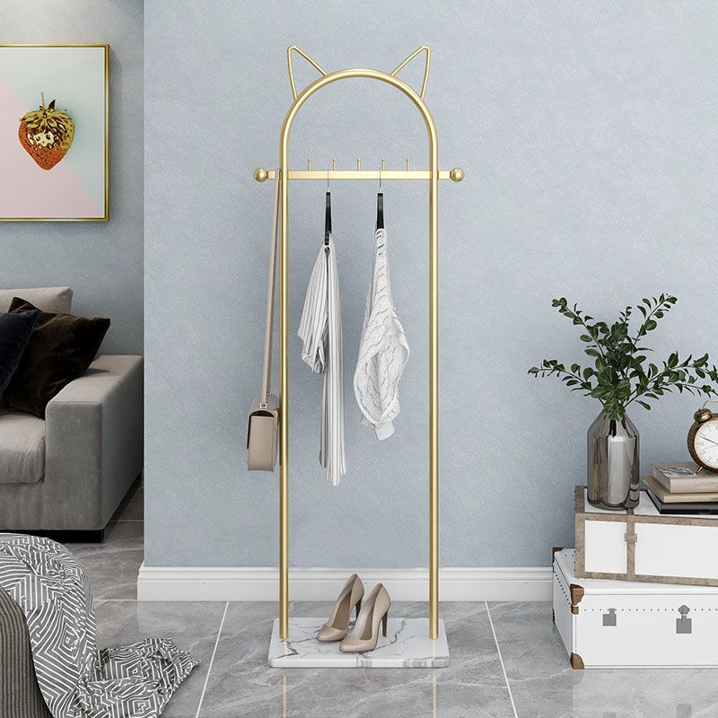 Modern Metal Hall Stand Hanging Rail Lower Shelf and 5 Hooks Coat Hanger