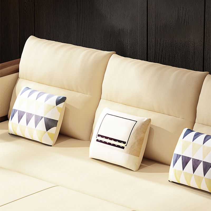 Modernism Brown Fabric Sofa Bed Solid Wood Sofa with Storage