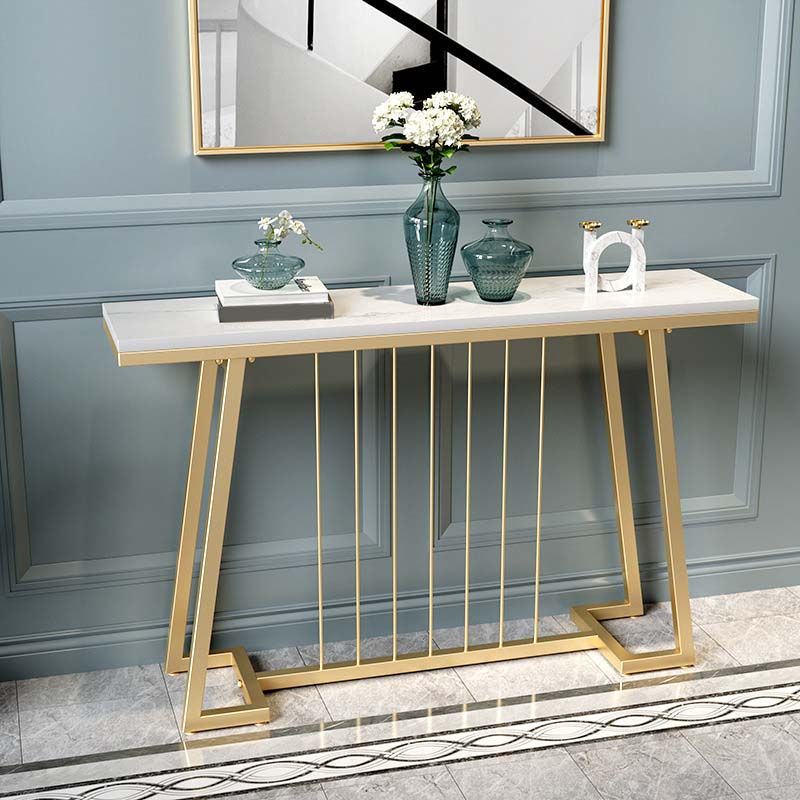 Glam Iron Console Sofa Table Rectangle Marble End Table for Hall