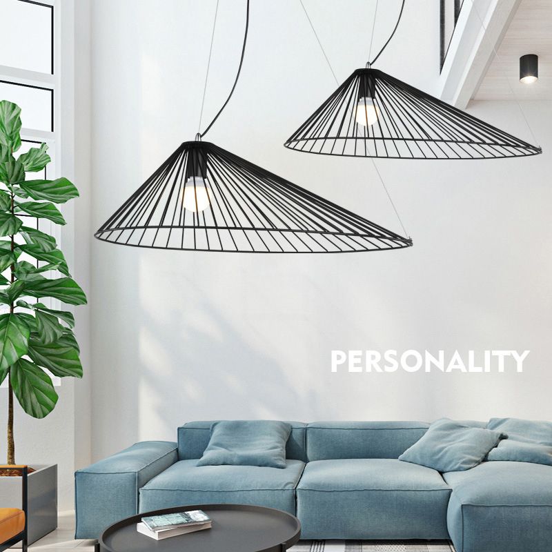 Black Metal 1 Light Pendant Light Nordic Modern Wire Hat Shade Hanging Lamp for Restaurant