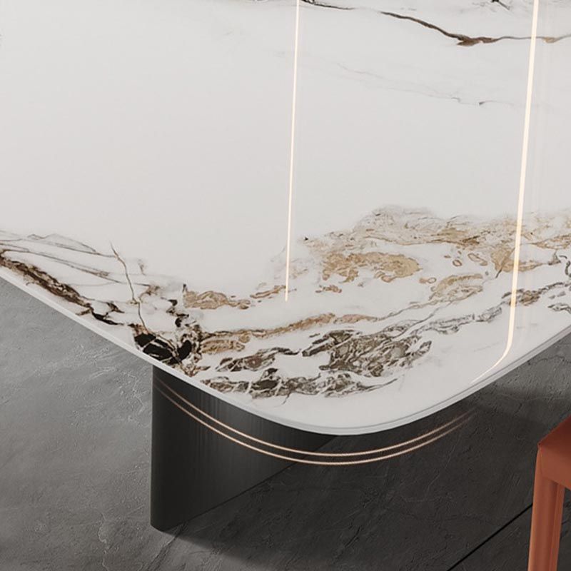 Metal Traditional Luxury Rectangle Table Sintered Stone Table with Double Pedestal Base