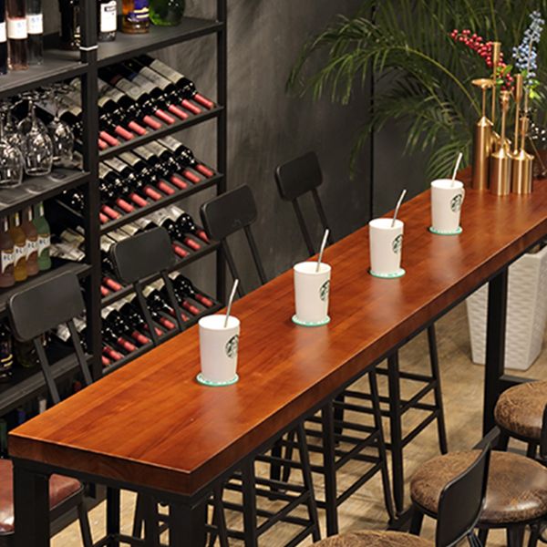 Rectangle Wood Bar Dining Table Modern Bar Table with Trestle Base