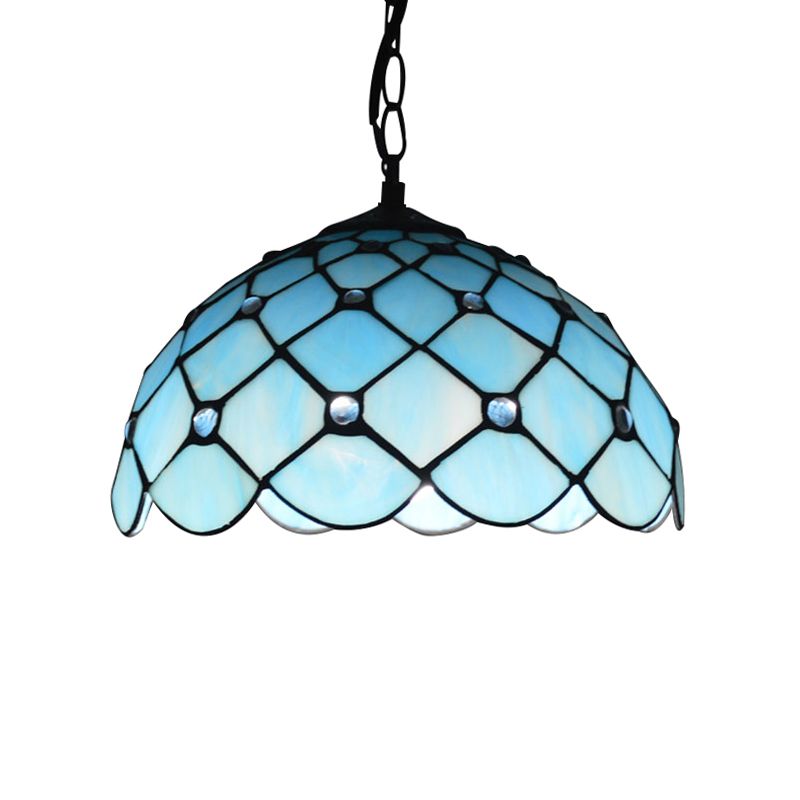 Jewel Hanging Light Fixture Mediterranean Blue Glass 1 Light Suspension Pendant with Cord/Chain for Kitchen Island