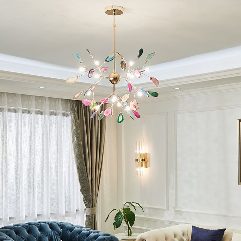 Gold Plated Branches Suspension Light Nordic Style Agate Chandelier for Living Room