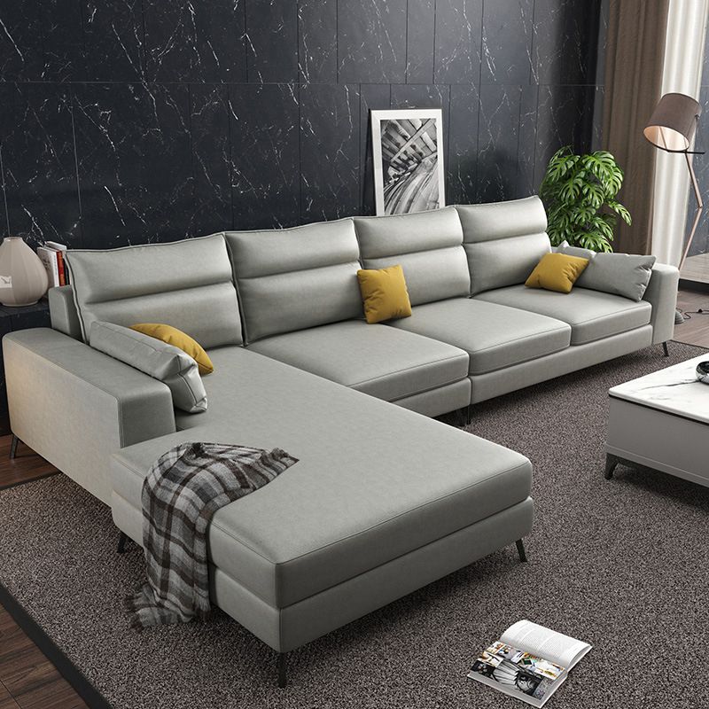 Faux Leather L-Shape Sectional with Pillow Back for Four People
