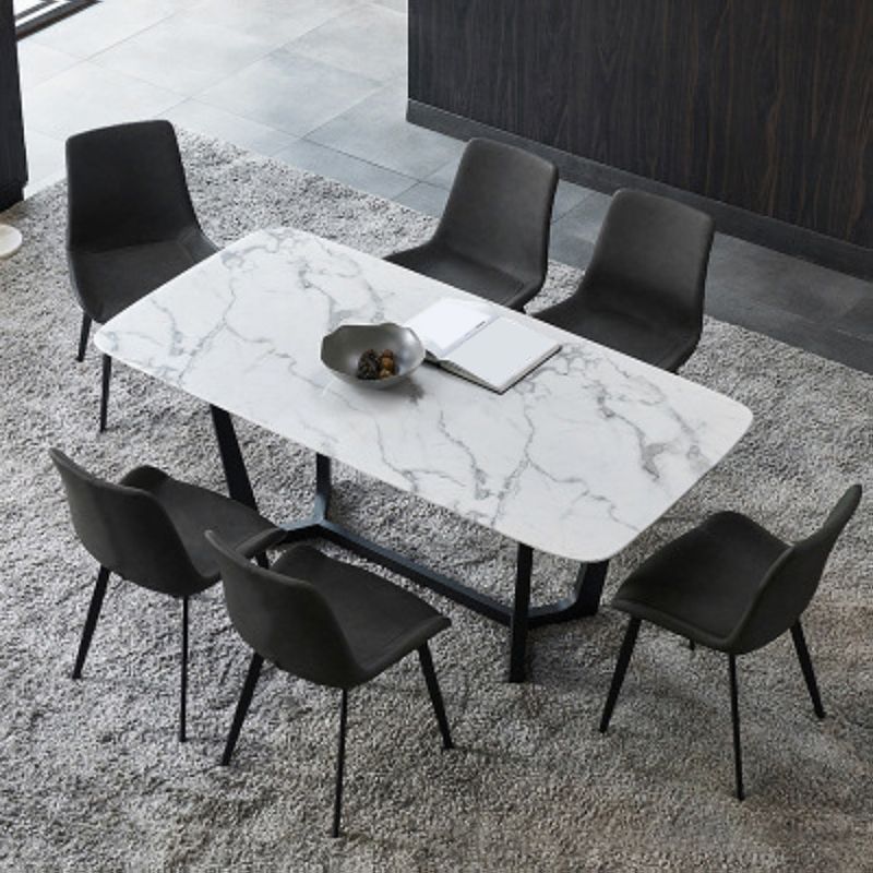 Modern Leather Side Chair Solid Back Dining Chair with Metal Base