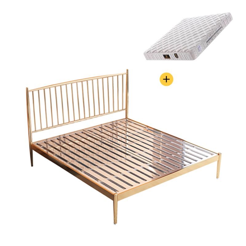 Gold Slat Bed Glam No Distressing Open-Frame Bed with Headboard