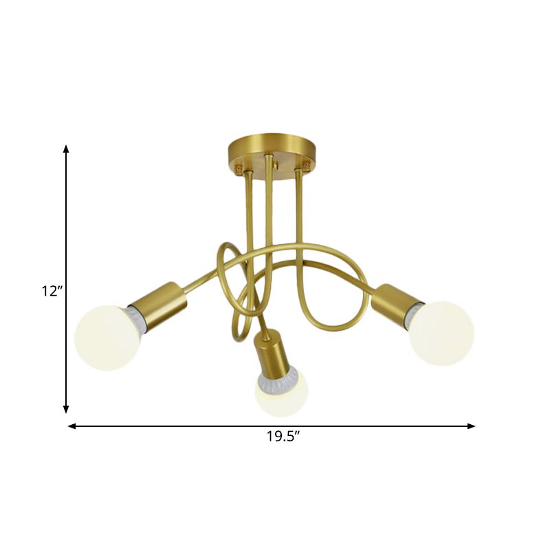 Colonial Sputnik Ceiling Flush Mount 3/4/5-Light Metal Semi Flush in Gold with Orb Opal Glass Shade